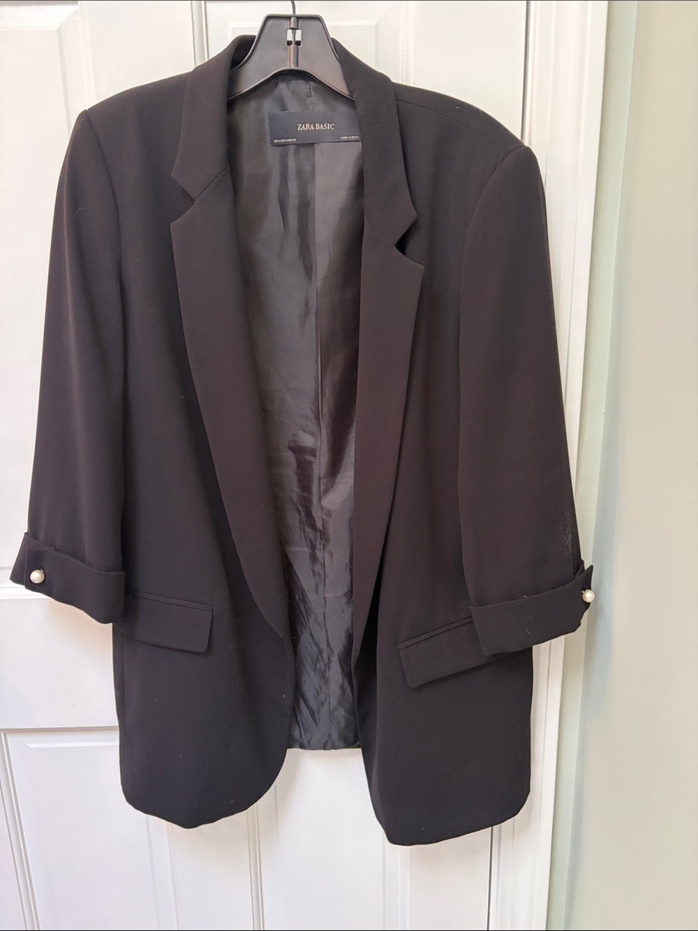 Zara Black Women's Single-Button Blazer with Rolled Sleeves